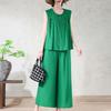 Women's Plus Size 2-Piece Set, Linen-cotton Sleeveless Button Top & Wide Leg Pants (XL-7XL)