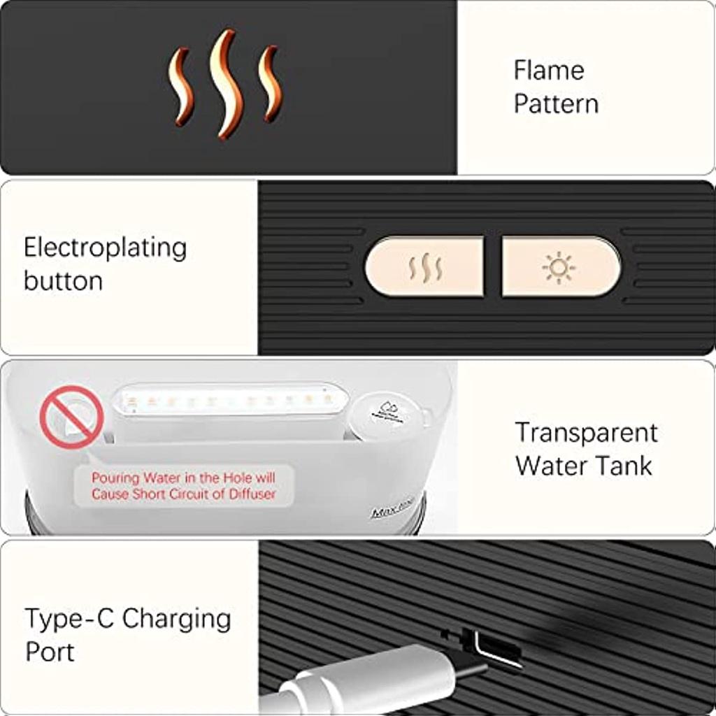 Essential Oil Diffuser LED Ambient Ultrasonic Humidifier Portable Night Atmosphere Light With Special Flame Effect For Home/Office/Bedroom