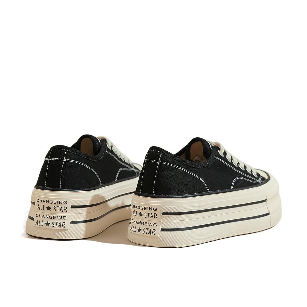 Platform Canvas Shoes New Autumn Retro Soft-soled Muffin Heightening Board Shoes Black Shoes Spring and Autumn