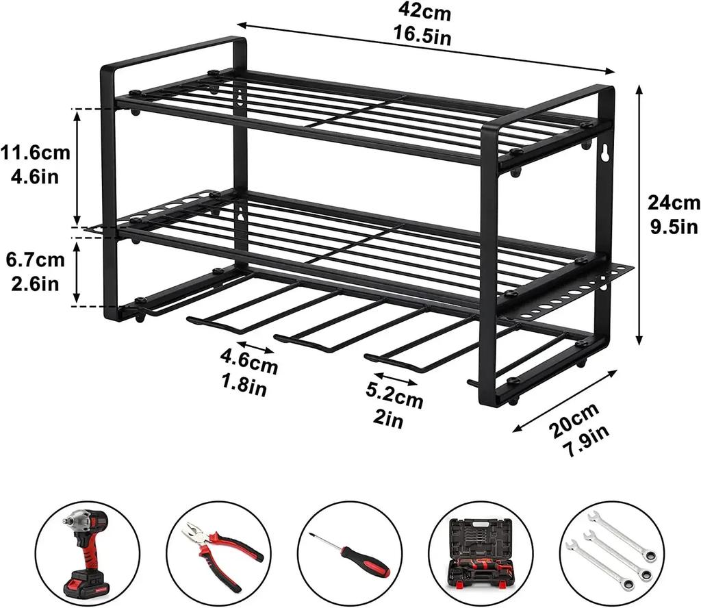 3/4 Layers Wall Mounted Electric Tool Storage Rack Heavy-duty Floating Tool Rack Handheld Electric Drill Metal Storage Rack