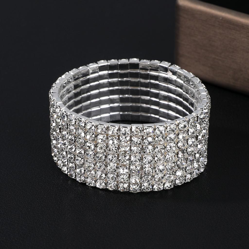 Fashion Jewelry Super Flash Multi-Row Diamond Bracelet Full Diamond Elastic Bracelet Bridal Rhinestone Bracelet