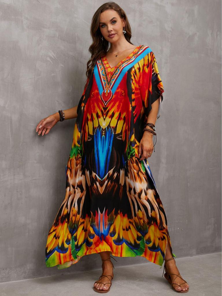 Beach Vacation Loose-Fit Rayon Print Cover-Up Shirt