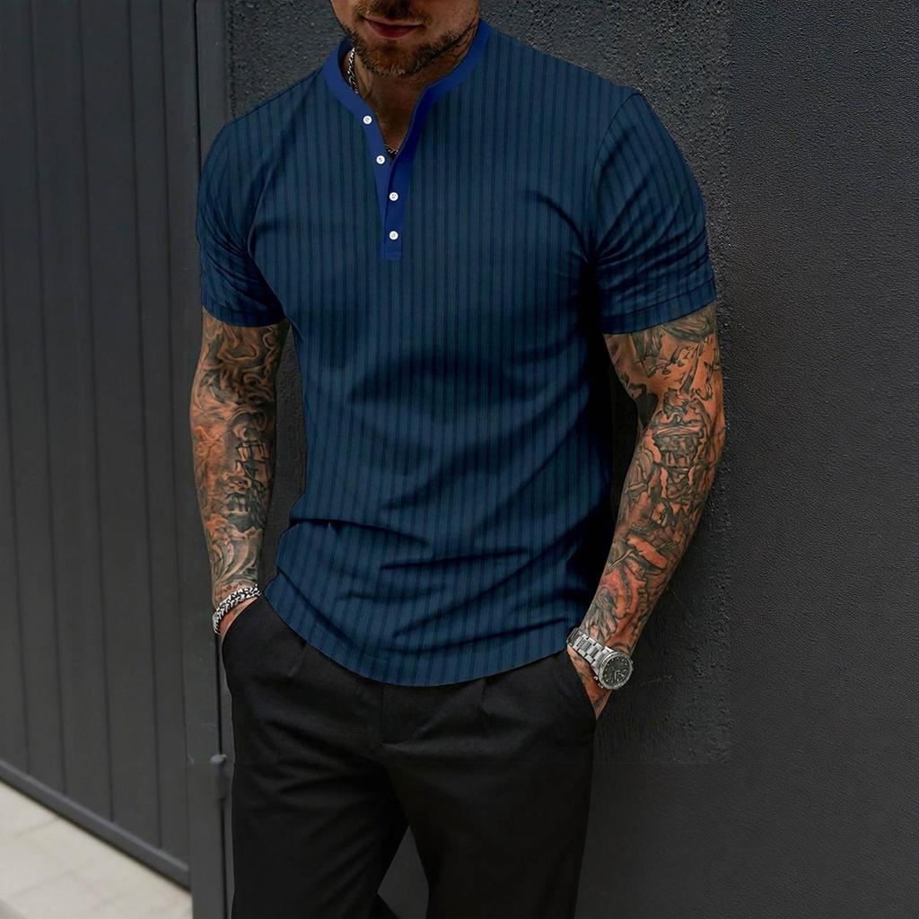 Men's High Stretch Ribbed Knit Stand Collar Shirt: Workout, Casual & Stylish