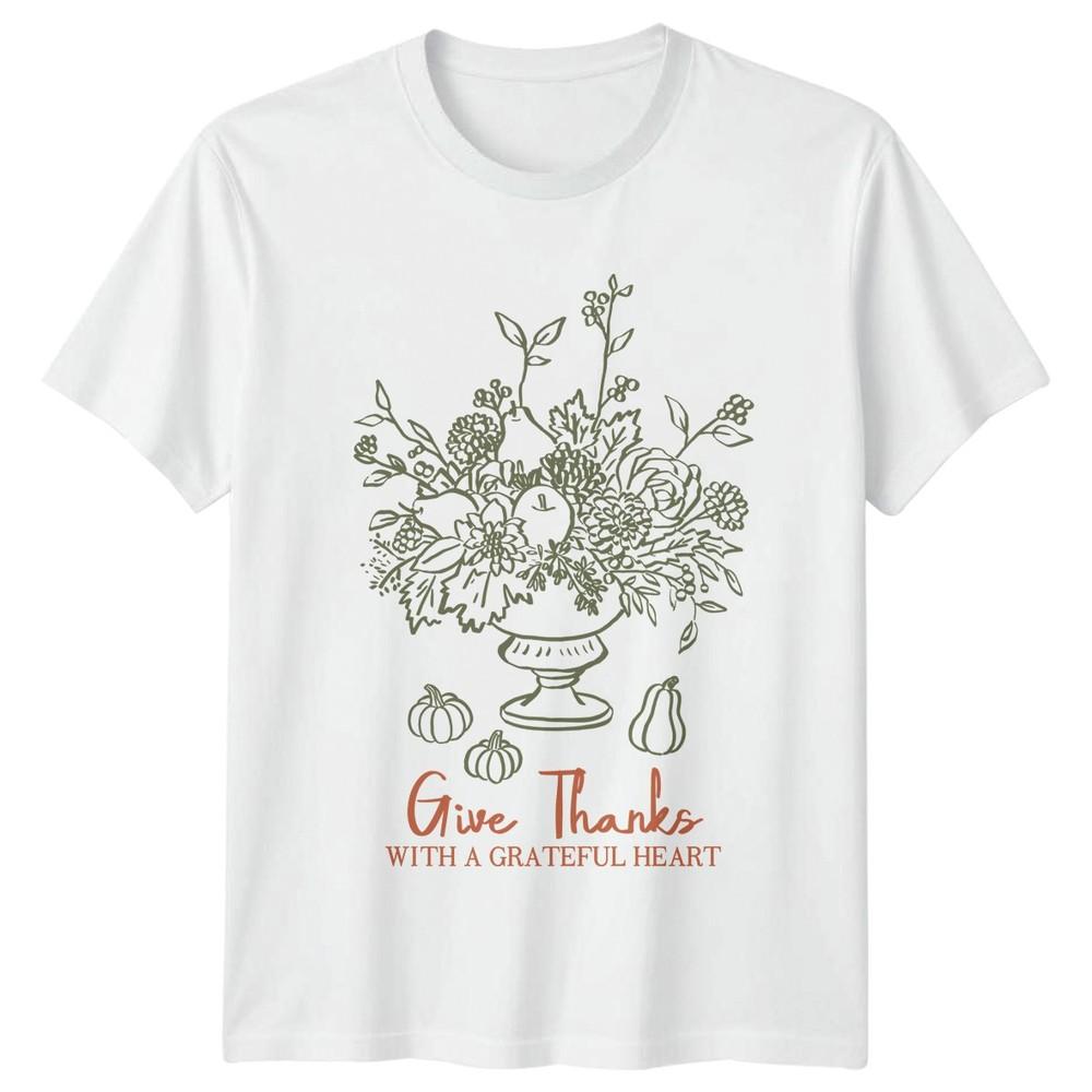 Give Thanks With A Grateful Heart Unisexs TShirt Floral Fall Thanksgiving S