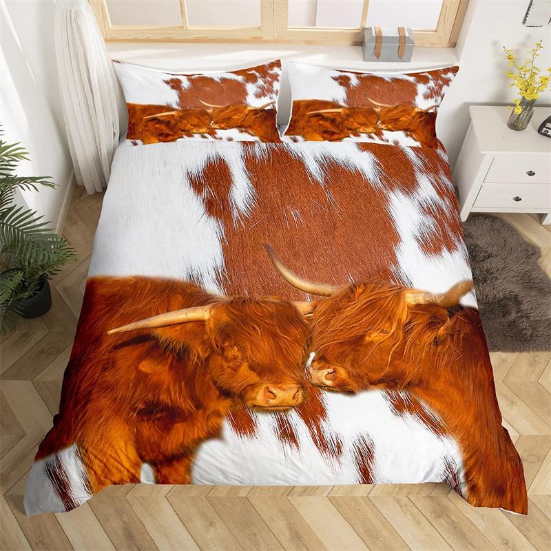 Cowhide Duvet Cover Queen Microfiber Western Farmhouse Animal Skin Fur Bedding Set 2/3pcs For Kids Teen Cattle Cow Quilt Cover