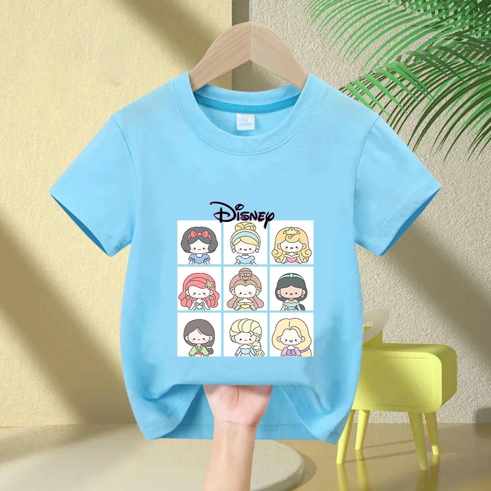 100% Cotone Principesse Disney Anime Estate Nuova Moda Multiple Cotone Bambini Cartoni Animati Magliette Girocollo Manica Corta