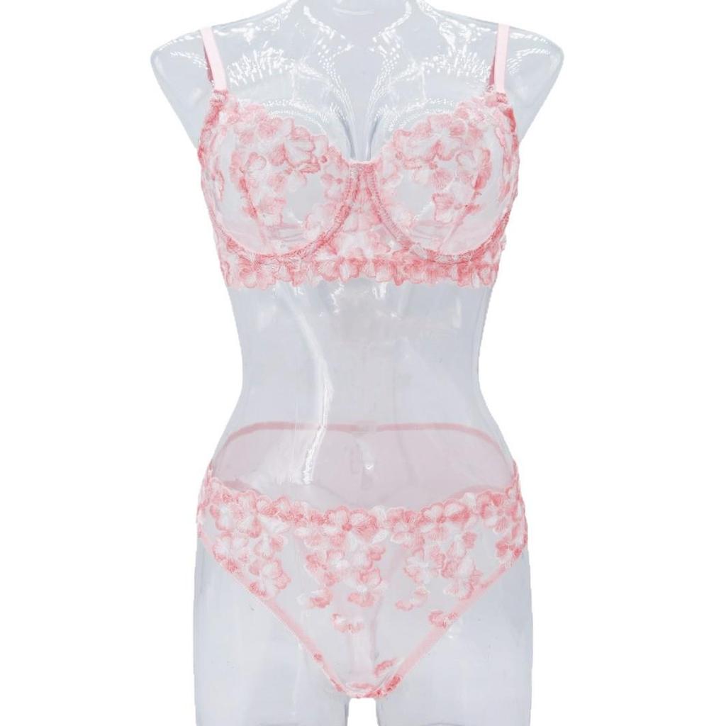 Conjunto de Lingerie Sexy Transparente Multicolorido Bordado Floral Francês Kajano para Mulheres - Coleção Outono