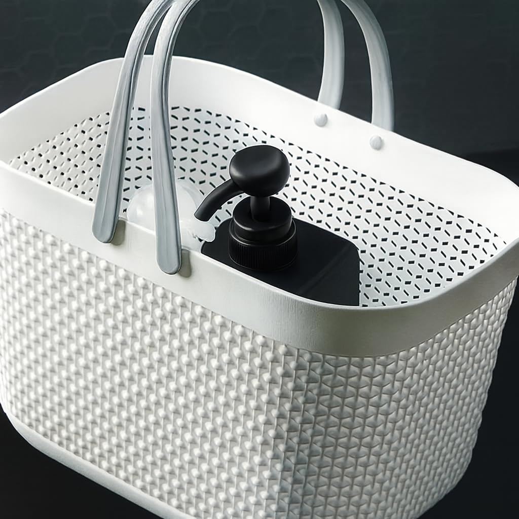 

Storage Basket with Handles, Draining Holes, Breathable, Portable, Large Capacity, PP Material, Perfect for Bathhouses (White)