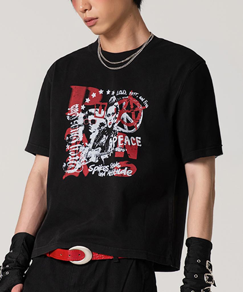 Geuleigaijeukeulleob Pigment Punk Mood Crop Short Sleeve T-Shirt Black