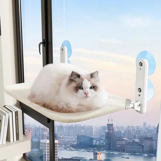 Kabelloser Katzenfensterliegeplatz Katzenhängematte mit 4 Saugnäpfen Faltbares Katzenhängemattenbett mit waschbarem Netzbezug für Wohnungskatzen