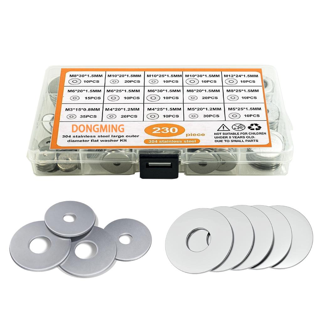 230Pcs Flat Gasket Set 304 Stainless Steel Non-standard Flat gasket/M3M4M5M6M8M9M10M12/box