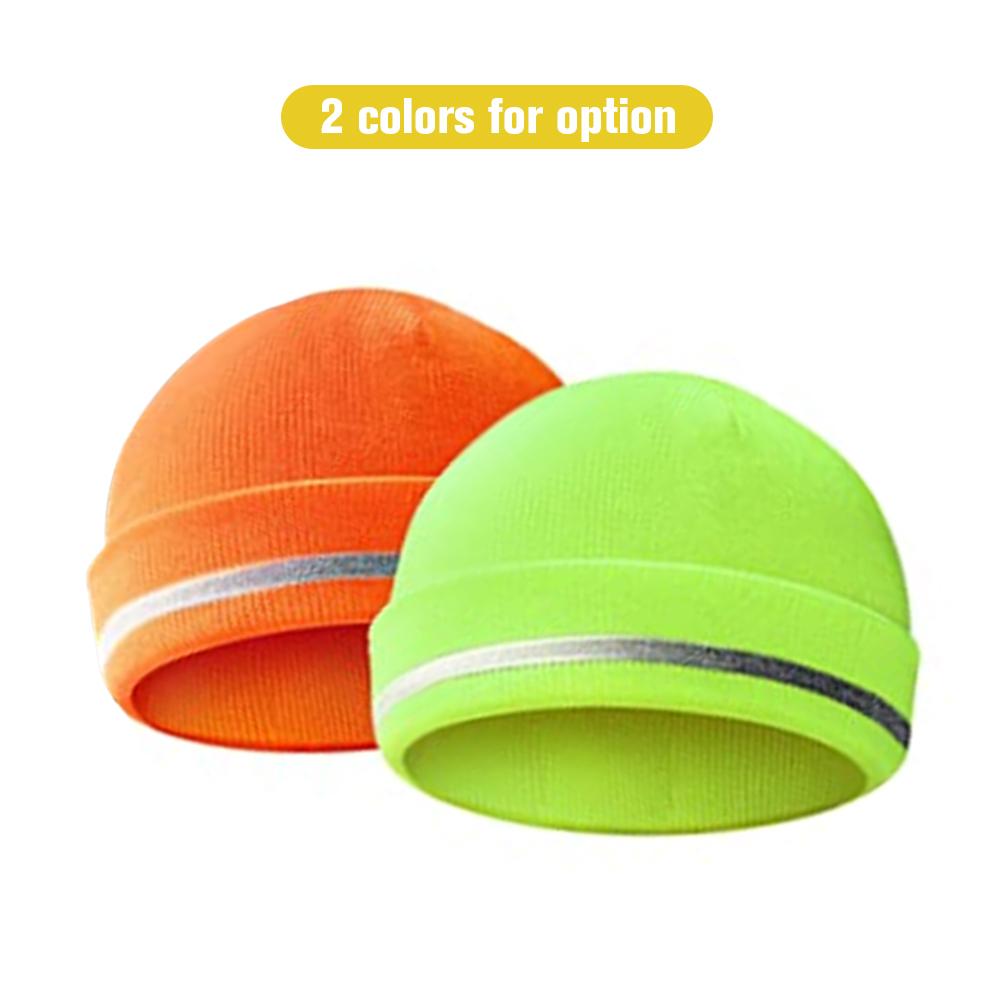 Reflective Safety Cap Autumn and Winter Knitting Yarn No Brim with Reflective Stripe Adult Windproof Cold Insulation Outdoor Work High Visibility