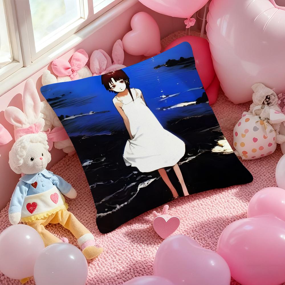 Anime serial experiments lain Cushion Cover Pattern Printed Pillowcase for Living Room Sofa Cushion Cover & Bedroom Decor 12x12Inch