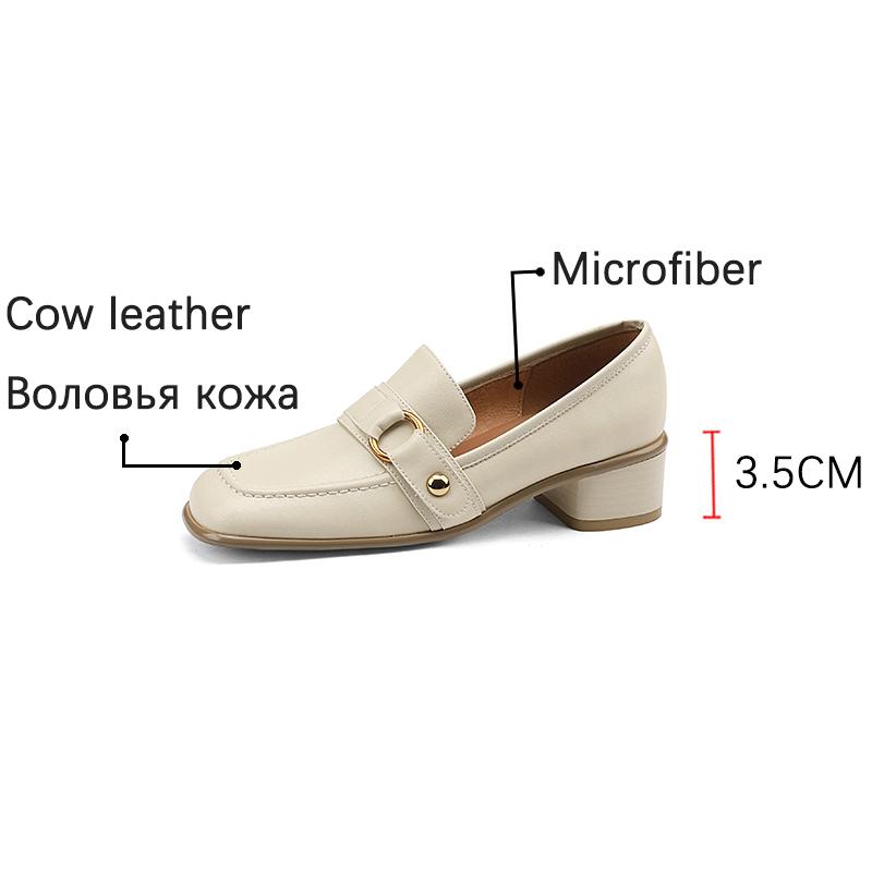 Fashion 2025 New Spring Women Shoes Cow Leather Loafers Shoes Women Square Toe Thick Heel Pumps Women Black Shoes Zapatos De Mujer