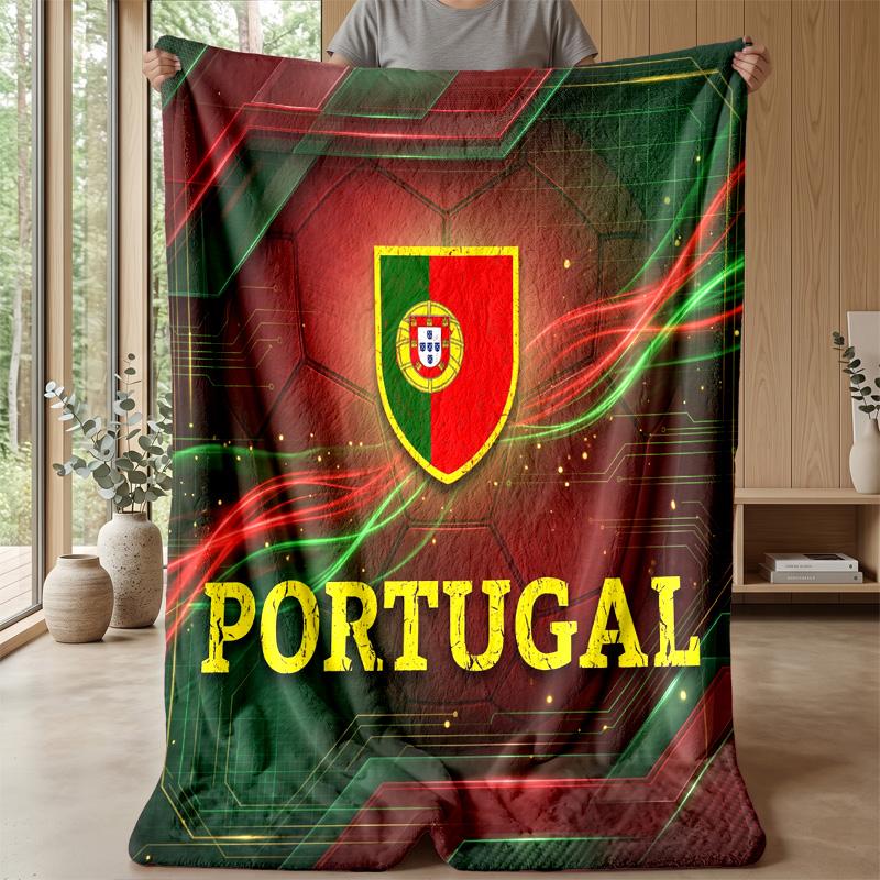 Portugal Football Printed Flannel Blanket Skin Friendly Warm Decorative Throw for Indoor Couch Bed Daily Use