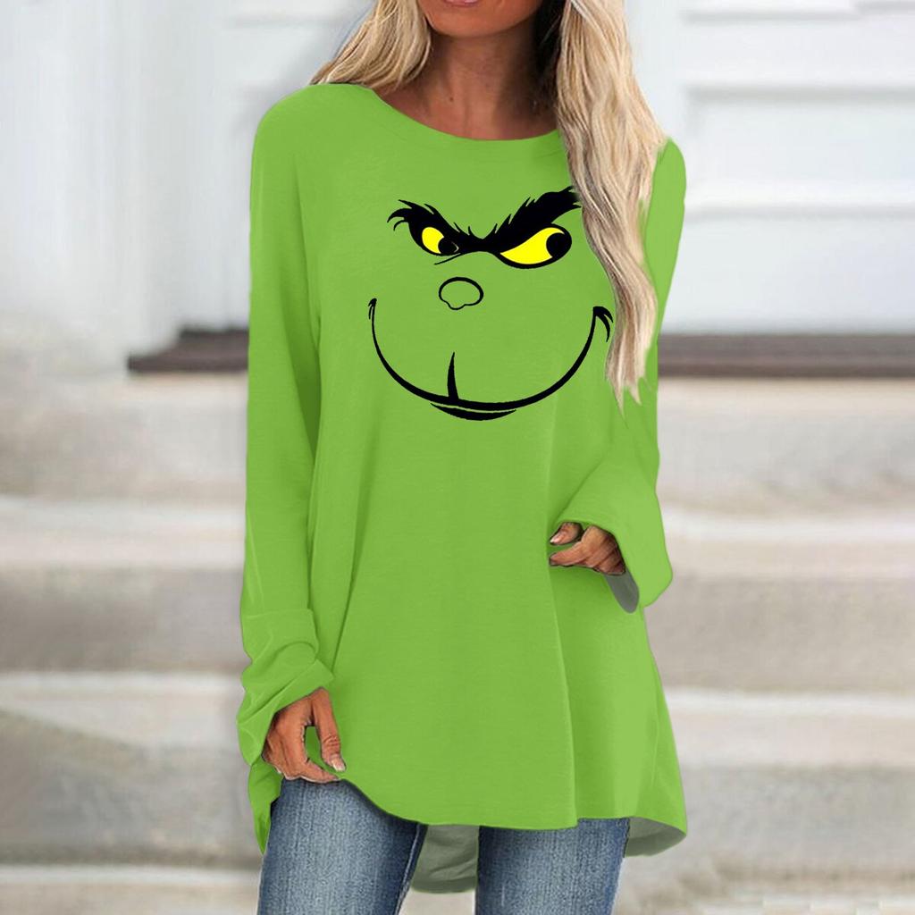 Modisches, lässiges, langärmliges T-Shirt mit Rundhalsausschnitt und Aufdruck für Damen in Übergröße