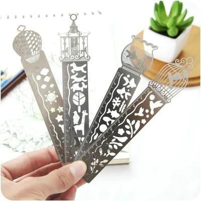 2 Pcs Cartoon Pattern Metal Record Daily Templates For Quilting Ruler Multi-Function Bookmark Hollow Hand Account Tool Wholesale