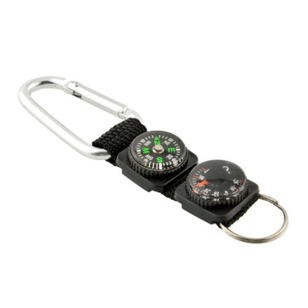Quality Outdoor Survival Tool Black 3 In 1 Outdoor Camping Compass Thermometer Key Chain Carabiner