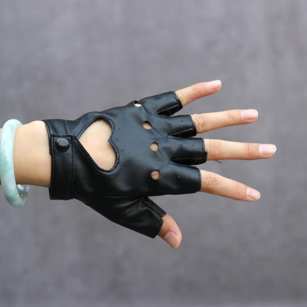 Punk Women Leather Gloves Harajuku Half Finger Mittens Sweet Cool Y2k Leather Gloves  Motorcyclist