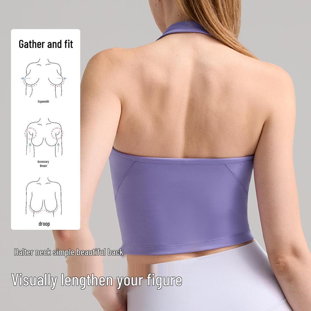 Lulu Women's New Halter Sports Bra - Beautiful Back, Slimming, Nude Feeling, with Chest Pads for Yoga and Fitness.