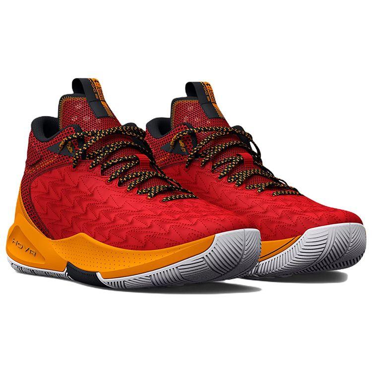 Under Armour Havoc 5 Clone Round Toe Lace-Up Mid-Top Basketball Shoes Men Sneaker Red Yellow 3025605-600