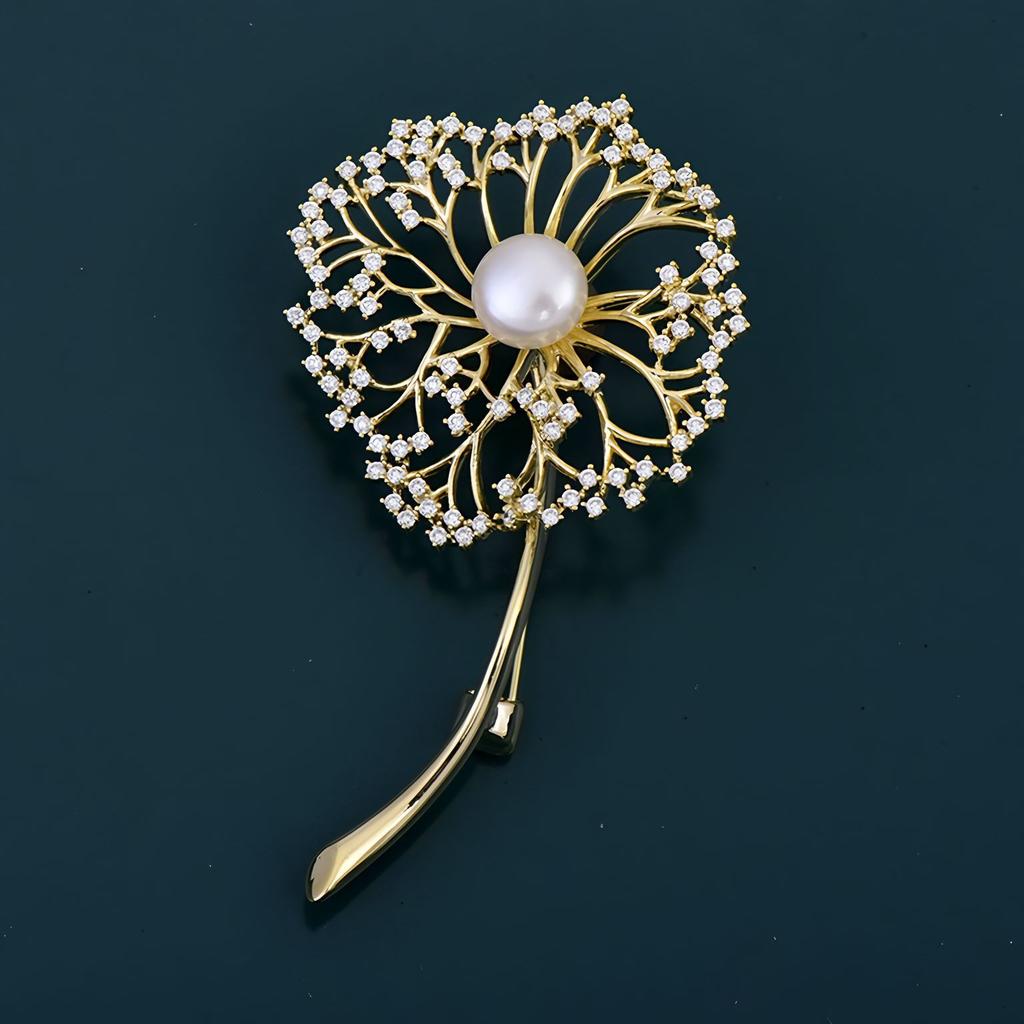Spilla Dente di Leone Grande e Romantica, Spilla Fiocco di Neve di Perle Femminile di Alta Gamma, Spilla con Senso del Design di Nicchia