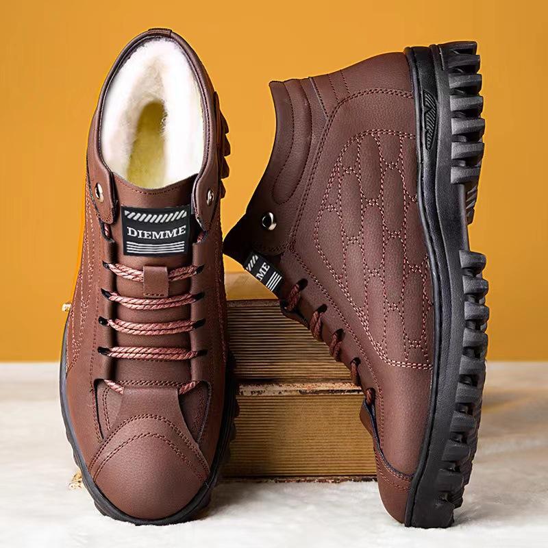

2025 cotton shoes winter velvet thickened warm leather shoes British style soft sole casual snow boots men s single cotton same style 44