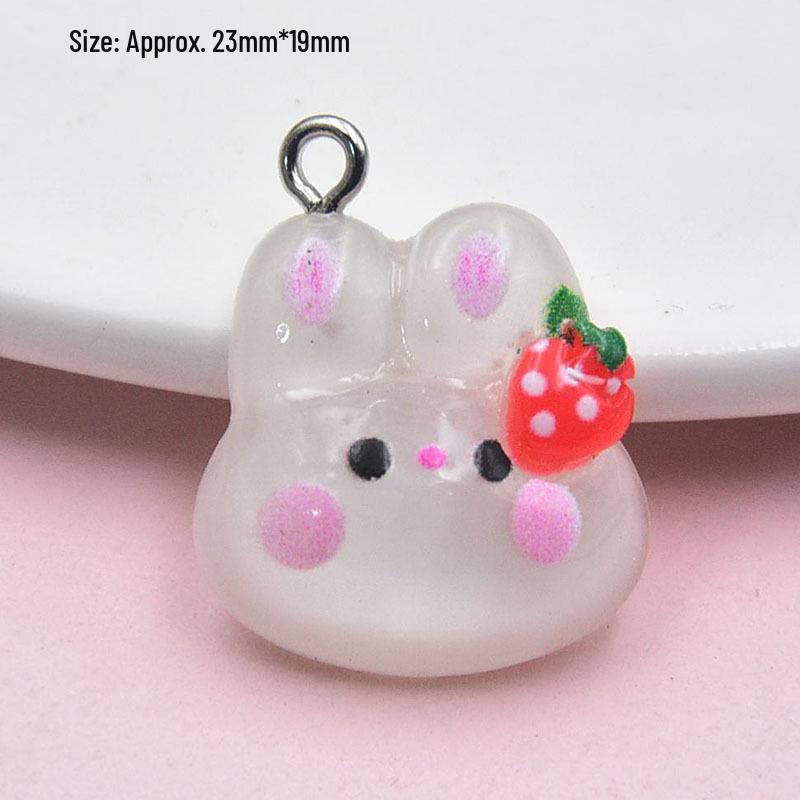 Transparent Strawberry Heart & Rabbit Keychain Pendant