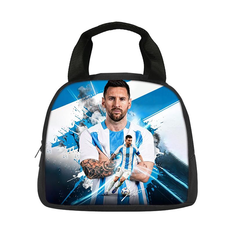 M-Messi School Handbag Insulated Lunch Bag Football Star Student Bento Food Container Bags Reusable Thermal Cooler Lunch Box