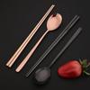 5Set Black Gold Portable Travel Cutlery Set Chopsticks Spoon 304 Stainless Steel Korean Dinnerware Set Luxury Tableware Set