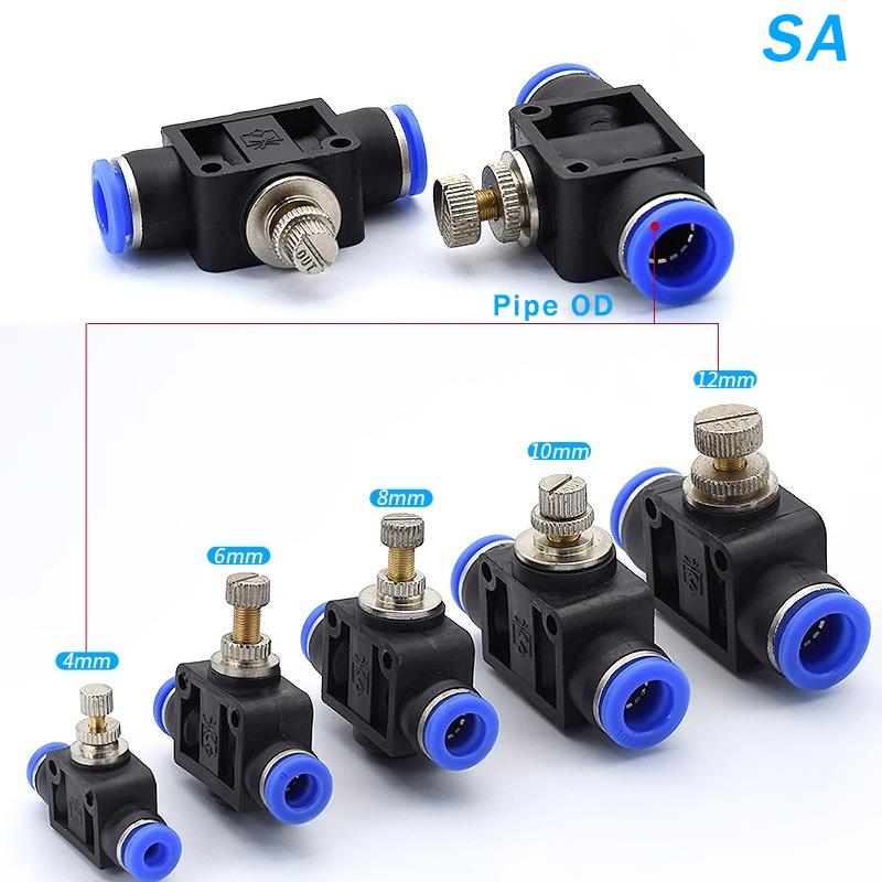 Air Flow Speed Control Valve Tube Water Hose Pneumatic Push In Fittings Throttle Valve SA 4-12mm Ventilation Valves 4