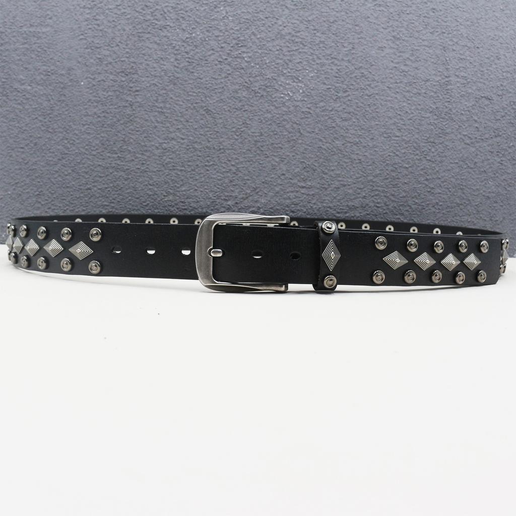 Belt Western Rivet Belt Genuine Leather Diamond Accessories Gothic Heavy Industry American Belt
