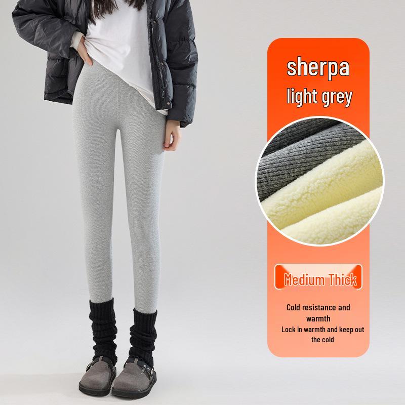 Dames Tykke Fleece Høyt Liv Slim Fit Leggings for Vinter Yttertøy, Stor Størrelse, Varm Ribbestrikket Bukse