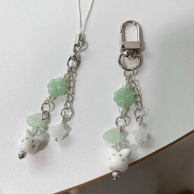 Decoração para pendurar pingente de telefone com contas, cordão de trevo de quatro folhas, bolsa pandant, pingente