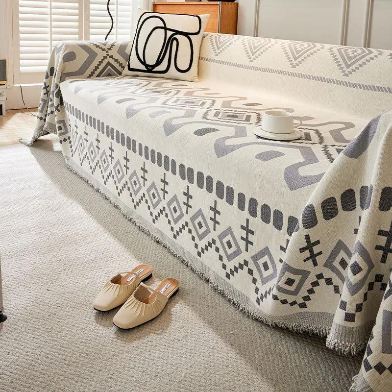 Rutschfest Anti-Falten Doppelseitiger Sofabezug Chenille Stoff Staubschutz Böhmisch Jacquard Pastoral Decke für Bett Couch Stuhl