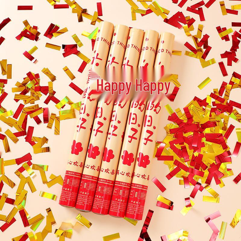 Gold Ribbon & Sequin Wedding Confetti Cannon - Handheld Celebration Tube