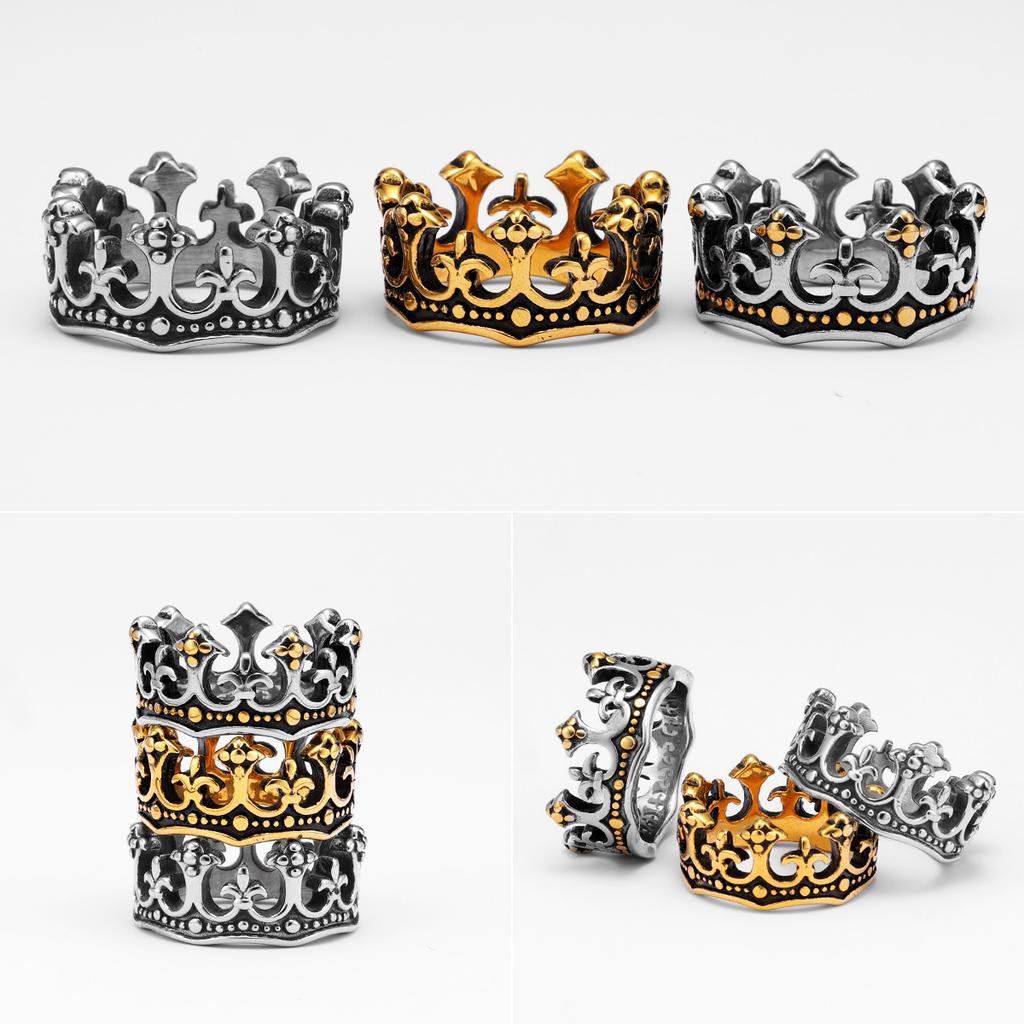Aesthetic Crown Men Rings Stainless Steel Punk Rock Vintage Cool Stuff Fashion Jewelry Accessories For Women Gift