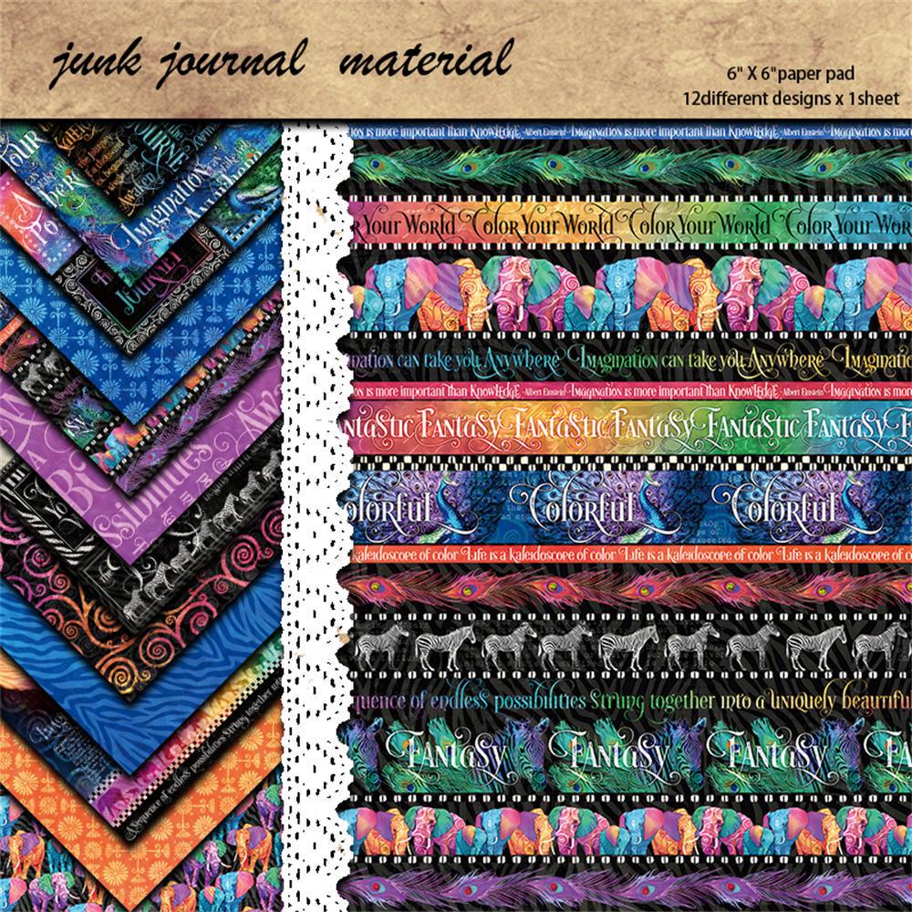 Ретро Калейдоскоп Коллаж Фон Бумага: 12 Листов Наклеек в Европейском и Американском Стиле для Ведения Дневника