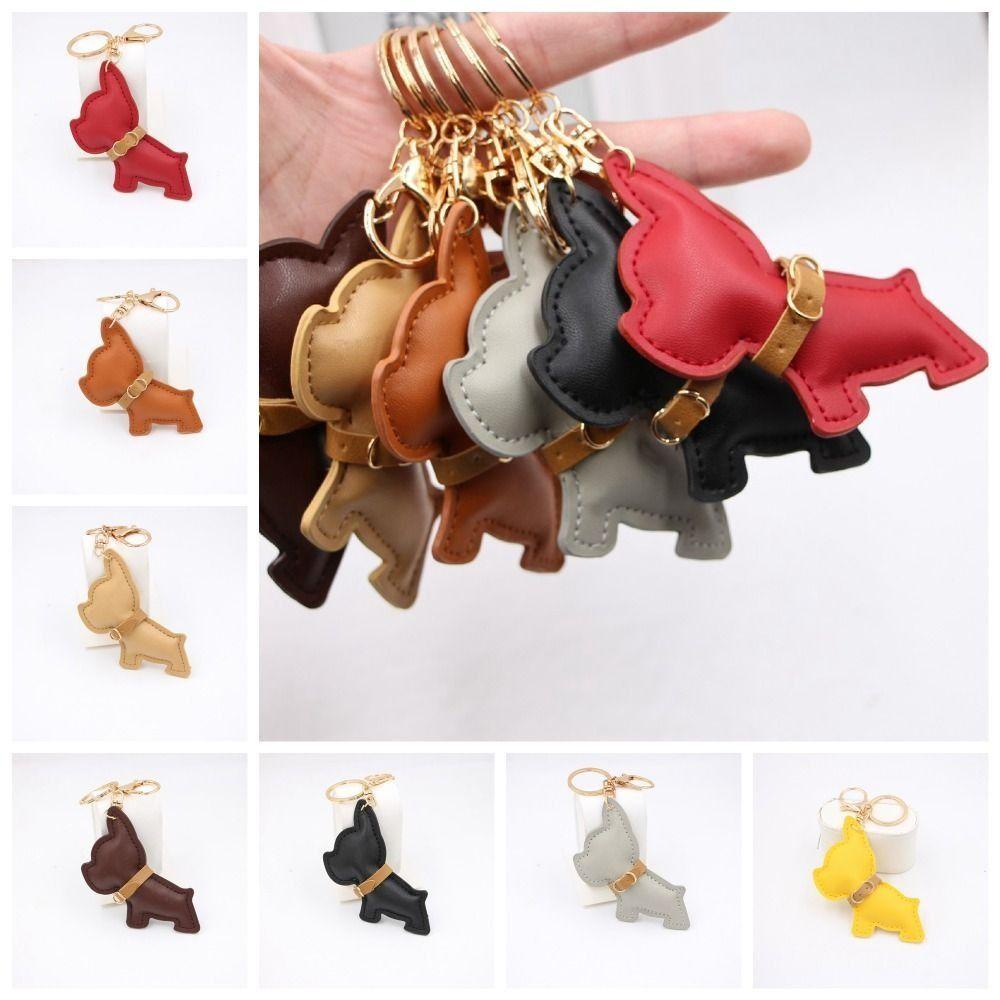 Cute Puppy Bulldog Keychain PU Leather Bulldog Bag Pendant Trendy PU Leather Dog Hanger  Women