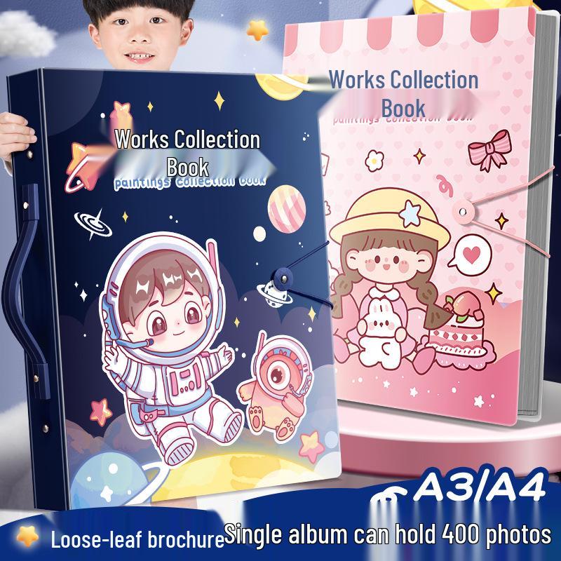 Kaba Bear A3 Portfolio Album: Children's 4K/8K Open Drawing Folder and A2 Sketchbook for Storing and Displaying Artwork