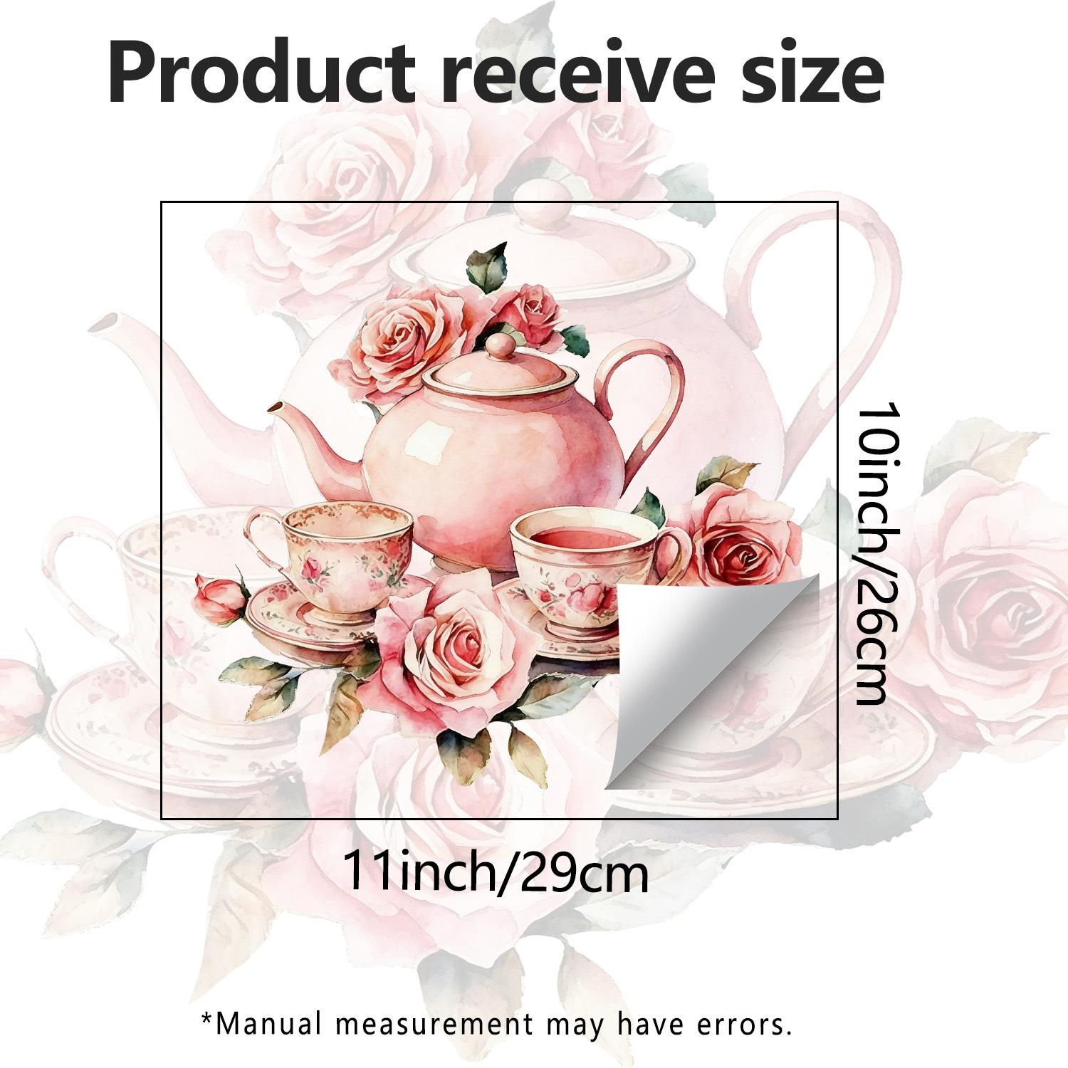 

Watercolor Rose Tea Set Self Adhesive Waterproof Wall Sticker for Dining Room Kitchen Decor 26x29cm разноцветный