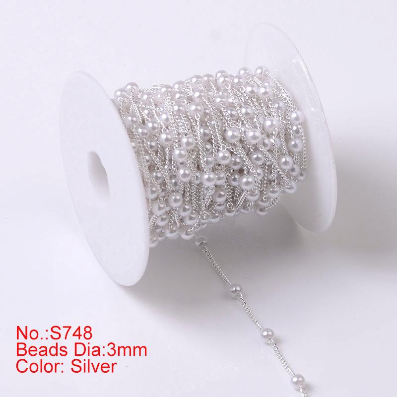 1Meter Beaded Chain Imitation Pearl Chain Copper Necklace Chain Handmade Accessories for Jewelry Making Components Crafts DIY