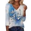 Women's Fashion Casual Three-quarter Sleeve Raglan Sleeve Vintage Floral Print V-Neck Top