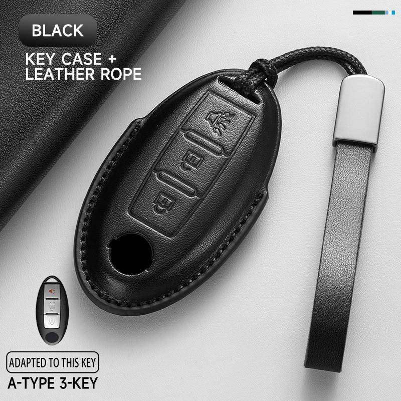 Schlüsseletui aus echtem Leder für Nissan Qashqai 2022 J12, Ariya, Altima, Teana, Juke, X-Trail (Schutzset)