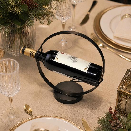 Yousheng Single Wine Bottle Holder for Countertop, Modern Metal Wine Rack Stand with Round Base, Elegant Gift for Home Bar Kitchen