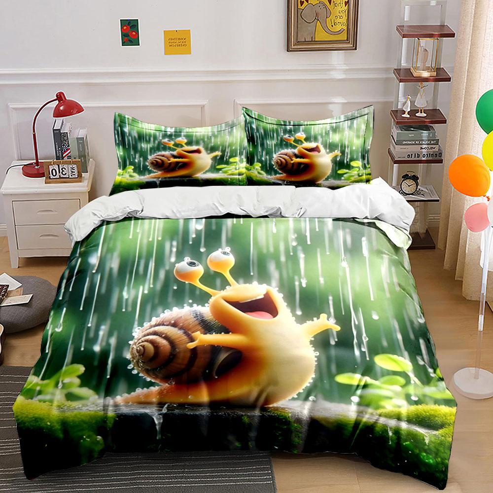 Smiling snail, falling rain. Bedding sets Duvet cover sets Duvet covers Pillowcases(1 * Duvet Cover 2 * Pillowcases without duvet insert) 135x200cm