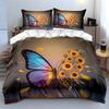 Butterfly Sunflower Art Decor Set Bedding Set with 1 Duvet Cover 2 Pillowcases Single Double King Queen, Gift