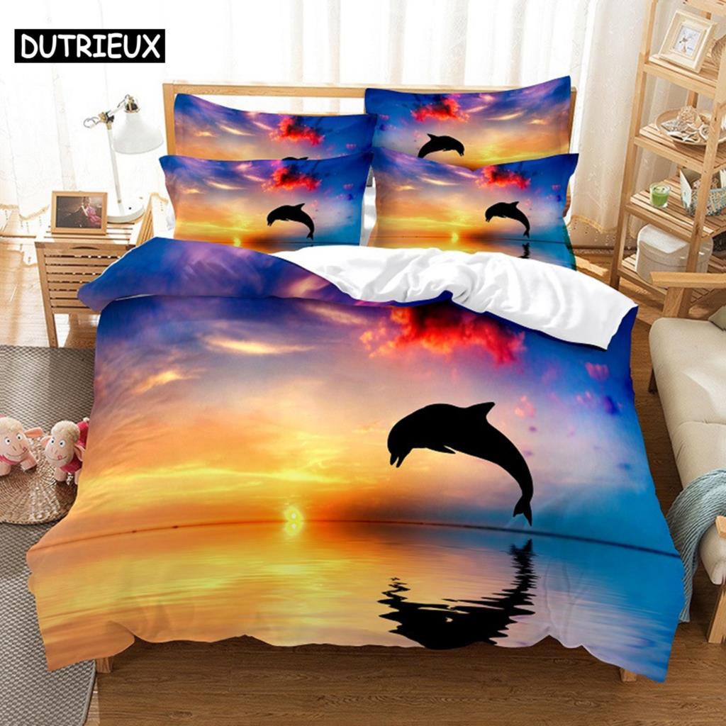 Comforter 3D Digital Printing Fashion Design Dolphins Bedding Set Queen Size