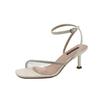 Sexy Strappy High-heeled Shoes Women's Rhinestone One-word Sandals Women's Stiletto Korean Version High-heeled Sandals Women