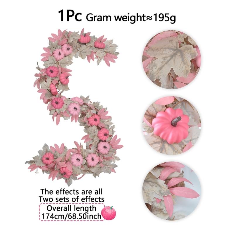 Faux Silk Pink Pumpkin Maple Leaf Hanging Ornament Fireplaces Mantels Seasonal Decoration for Family Gatherings